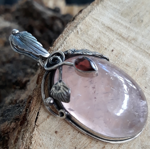 Natural Pink Quartz Sterling Silver Pendant - Picture 4 of 11